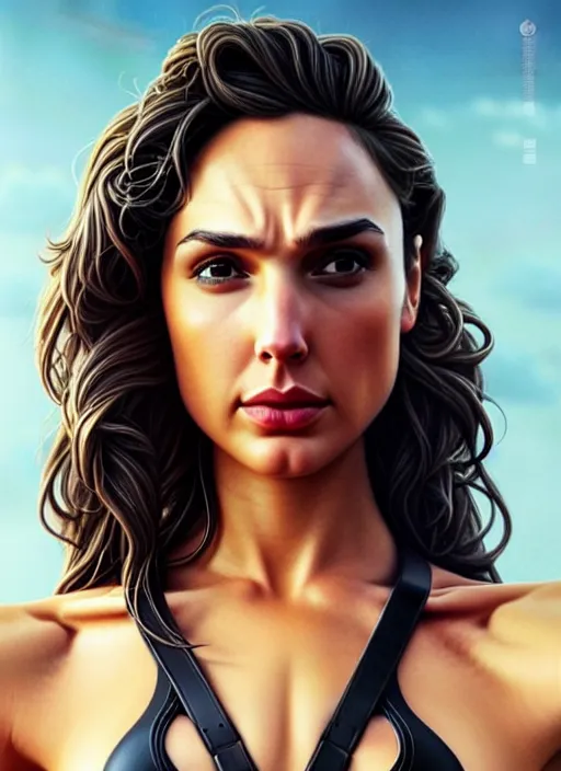 Image similar to photo of gal gadot in the style of stefan kostic, realistic, professionally, professionally color graded, half body shot, sharp focus, 8 k high definition, insanely detailed, intricate, elegant, art by stanley lau and artgerm