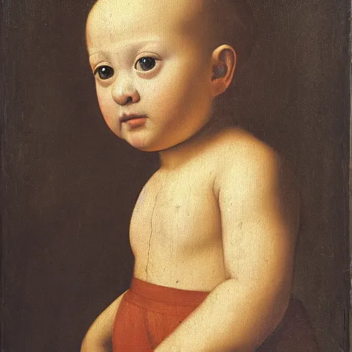 Prompt: Renaissance portrait painting of a baby