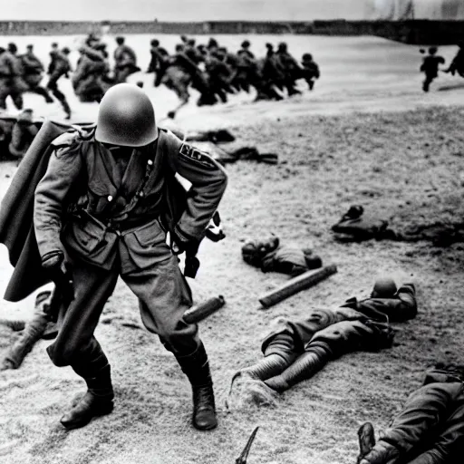 Image similar to wwii, black and white, photography, superheroes on d - day