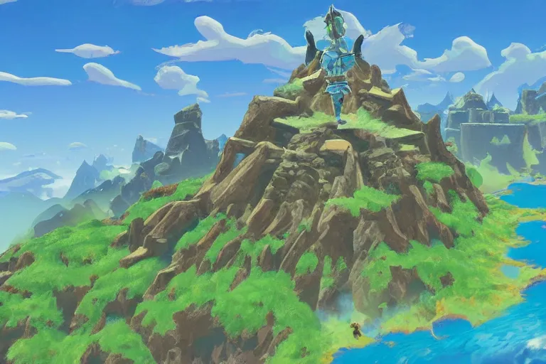 Image similar to detailed death mountain scenery from the legend of zelda breath of the wild, breath of the wild art style.