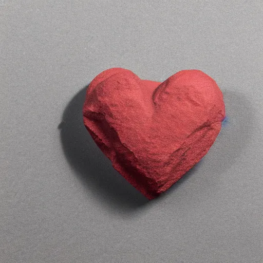 Image similar to 3d render of a badly formed red clay heart shape in the middle of a gray sheet of paper