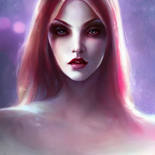 Prompt: A digital painting of a beautiful female vampire, art by Anna Dittmann, beautiful eyes, intricate, ethereal, dreamy, highly detailed, digital painting, Artstation, concept art, smooth, sharp focus, illustration,