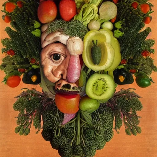 Prompt: portrait of benjamin netanyahu face made of vegetables fruits flowers, by giuseppe arcimboldo