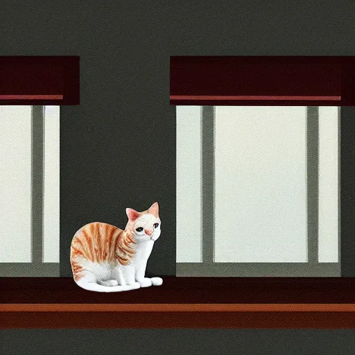 Prompt: a digital painting of cat watching it rain outside a window, highly detailed