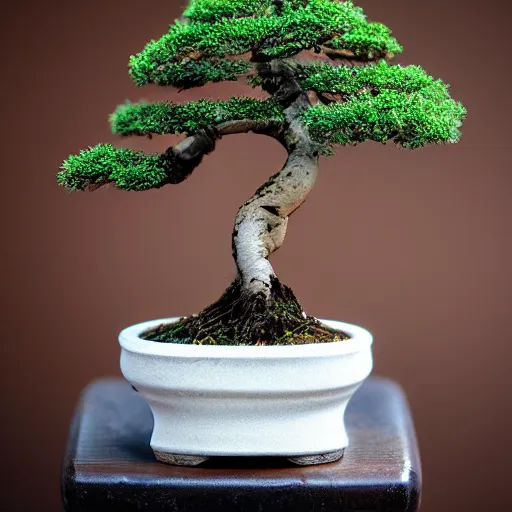 Prompt: a miniature wooden bonsai, photo studio, professional photo, trending on artstation, hdr