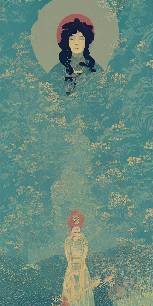 Image similar to a portrait of a character in a scenic environment by Victo Ngai