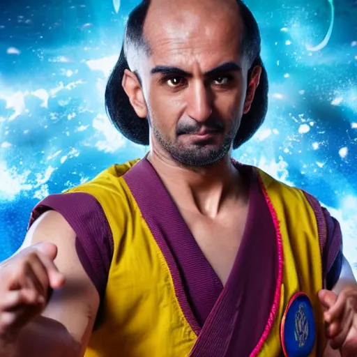 Image similar to kurdish! martial arts sensei in dragon ball z, 8 k, high resolution, promotional