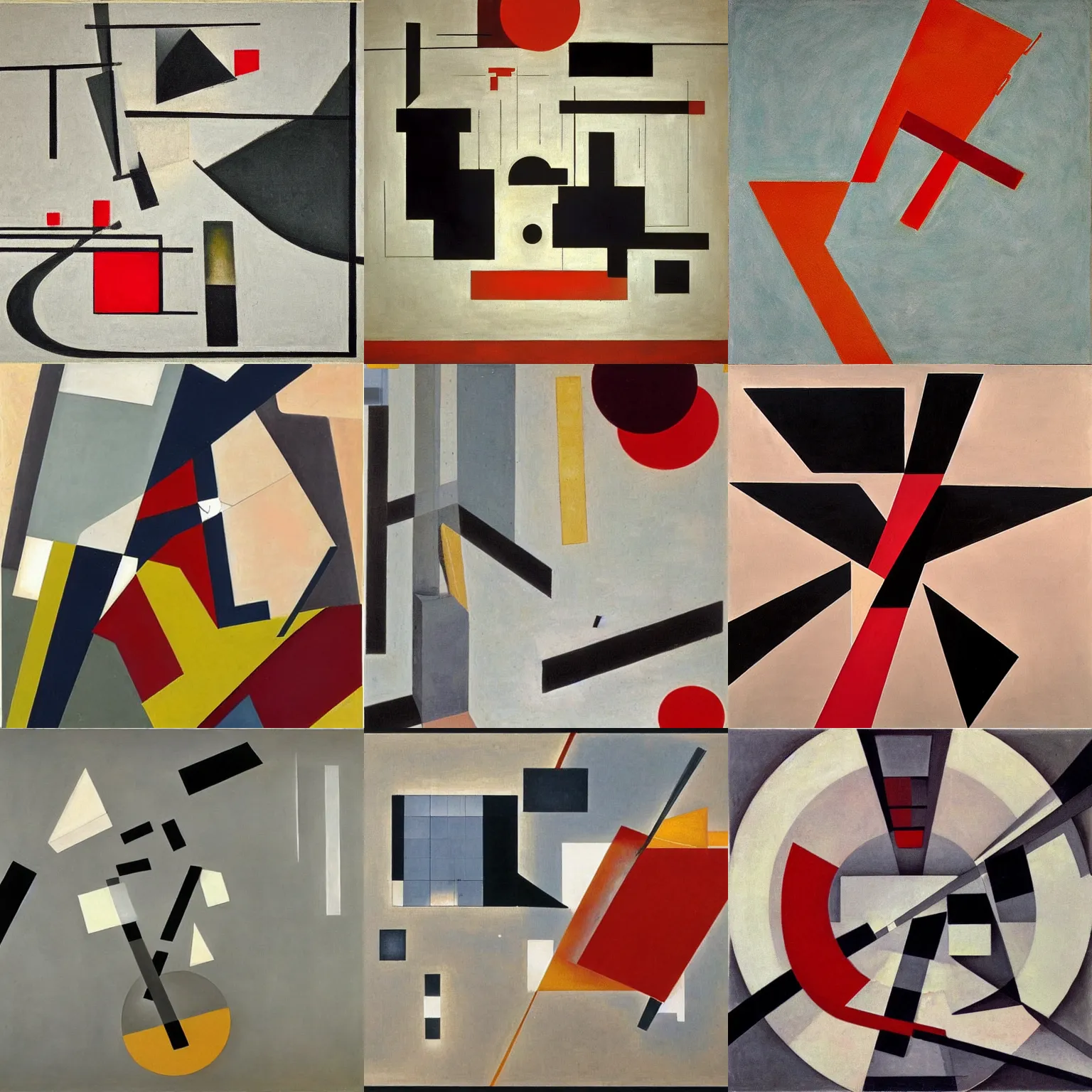Prompt: a brittle, anxious, nonlinear and incomprehensible world. abstract painting by lissitzky and malevich. trending on artstation