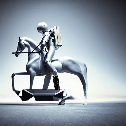 Prompt: hyperrealism aesthetic photography computer simulation visualisation in araki nobuyoshi style of parallel universe movie scene with detailed stylish neofuturistic horse riding on a astronaut and wearing neorofuturistic sci - fi laboratory uniform designed by josan gonzalez. hyperrealism photo on pentax 6 7, by giorgio de chirico volumetric natural light rendered in blender