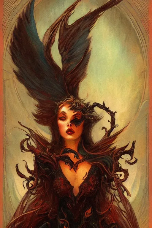 Image similar to Devil by Gaston Bussière in the style of Tom Bagshaw, art nouveau