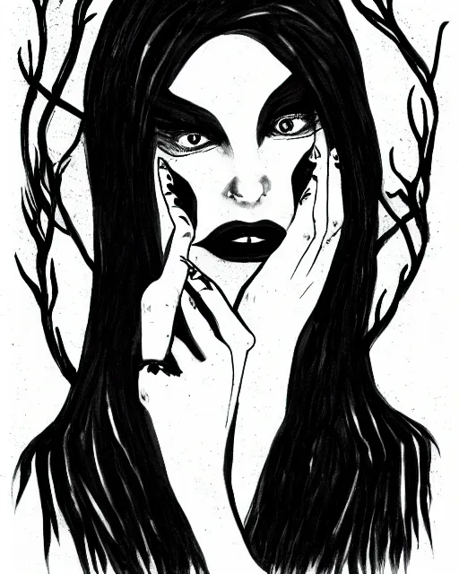 Prompt: creole androgynous vampire, moody black ink illustration