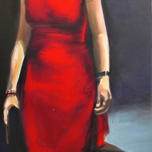 Image similar to mark zuckerberg wearing a woman red dress, oil painting