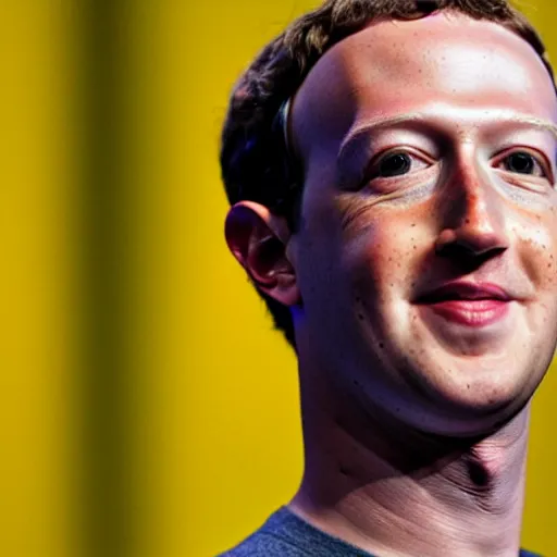 Prompt: Mark Zuckerberg with bright yellow and porous looking skin