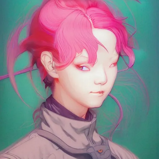 Image similar to prompt : stealthy rogue pink character portrait soft light painted by james jean and katsuhiro otomo and erik jones, inspired by evangeleon anime, smooth face feature, intricate oil painting, high detail illustration, sharp high detail, manga and anime 1 9 9 9