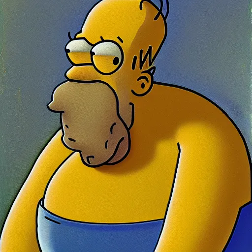 Prompt: a portrait of homer simpson painted by clude monet