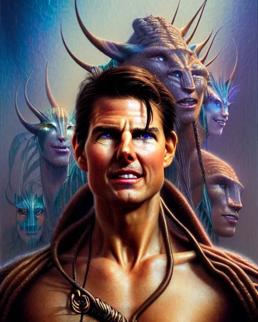 Image similar to tom cruise as a naʼvi from avatar fantasy character portrait, ultra realistic, wide angle, intricate details, blade runner artifacts, highly detailed by peter mohrbacher, boris vallejo, hajime sorayama aaron horkey, gaston bussiere, craig mullins