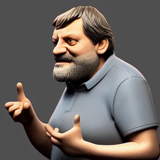 Image similar to slovenly slavoj zizek as a funko pop. 3 d render, 8 k, corona renderer, ray tracing