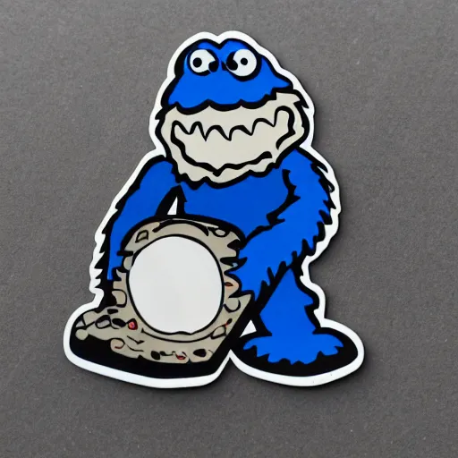 Image similar to die cut sticker, the cookie monster in techwear, splatter paint