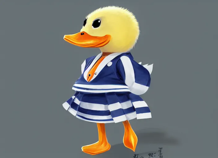 Prompt: detailed concept art of a cute iconic anthropomorphic duck character wearing a sailor suit by wlop on bcy. net, realistic. feathers, art by cheng yi. artstationhd