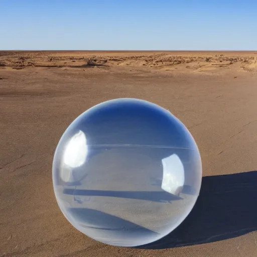 Image similar to a huge transparent sphere in a desert