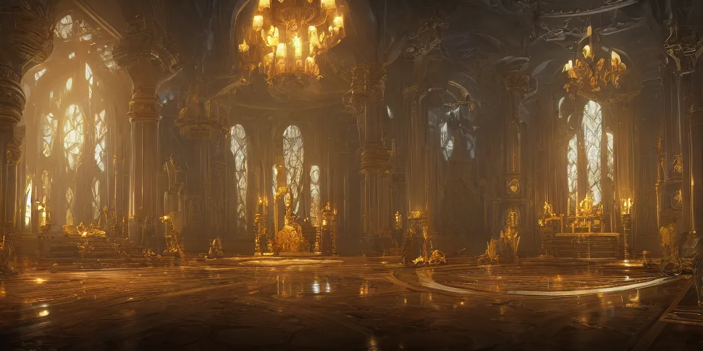 Prompt: a fantasy art of a grand throne room by Alayna Lemmer-Danner and Christine Holderby , unreal engine, god rays, ue5, concept art, wide angle, 4k hd wallpaper