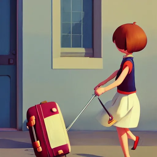Prompt: goro fujita ilustration cheerful girl taking the suitcases out of her house, painting by goro fujita, sharp focus, highly detailed, artstation