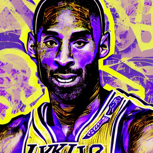 Image similar to kobe bryant, contemporary collage, highly detailed, digital painting, 4 k, hdr, punk, fashion, smooth, sharp focus, art by nick knight, sandra chevrier and john hoyland