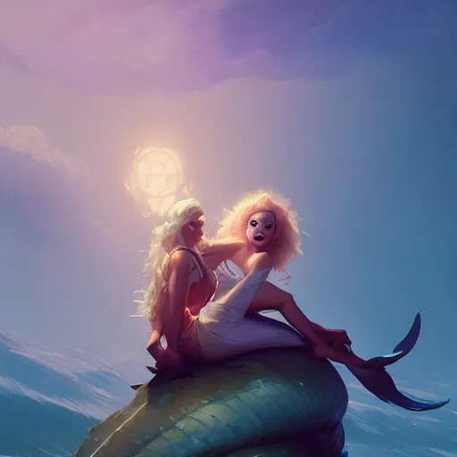 Prompt: portrait of doc brown sitting on arielle the mermaid, disney animation, sharp, illustration, sharp, fanart, anime key art by greg rutkowski, bloom, dramatic lighting sharp focus, cinematic, artbook, smooth, centered