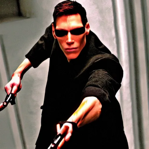 Image similar to Live Action Still of Jerma in The Matrix, real life, hyperrealistic, ultra realistic, realistic, highly detailed, epic, HD quality, 8k resolution, body and headshot, film still