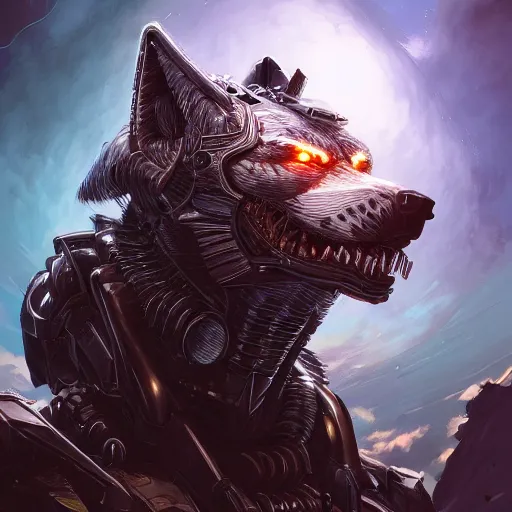 Prompt: an amazing portrait of an angry cyborg wolf, apex predator. intricate, epic lighting, cinematic composition, hyper realistic, 8 k resolution, unreal engine 5, by artgerm, tooth wu, dan mumford, beeple, wlop, rossdraws, james jean, marc simonetti, artstation