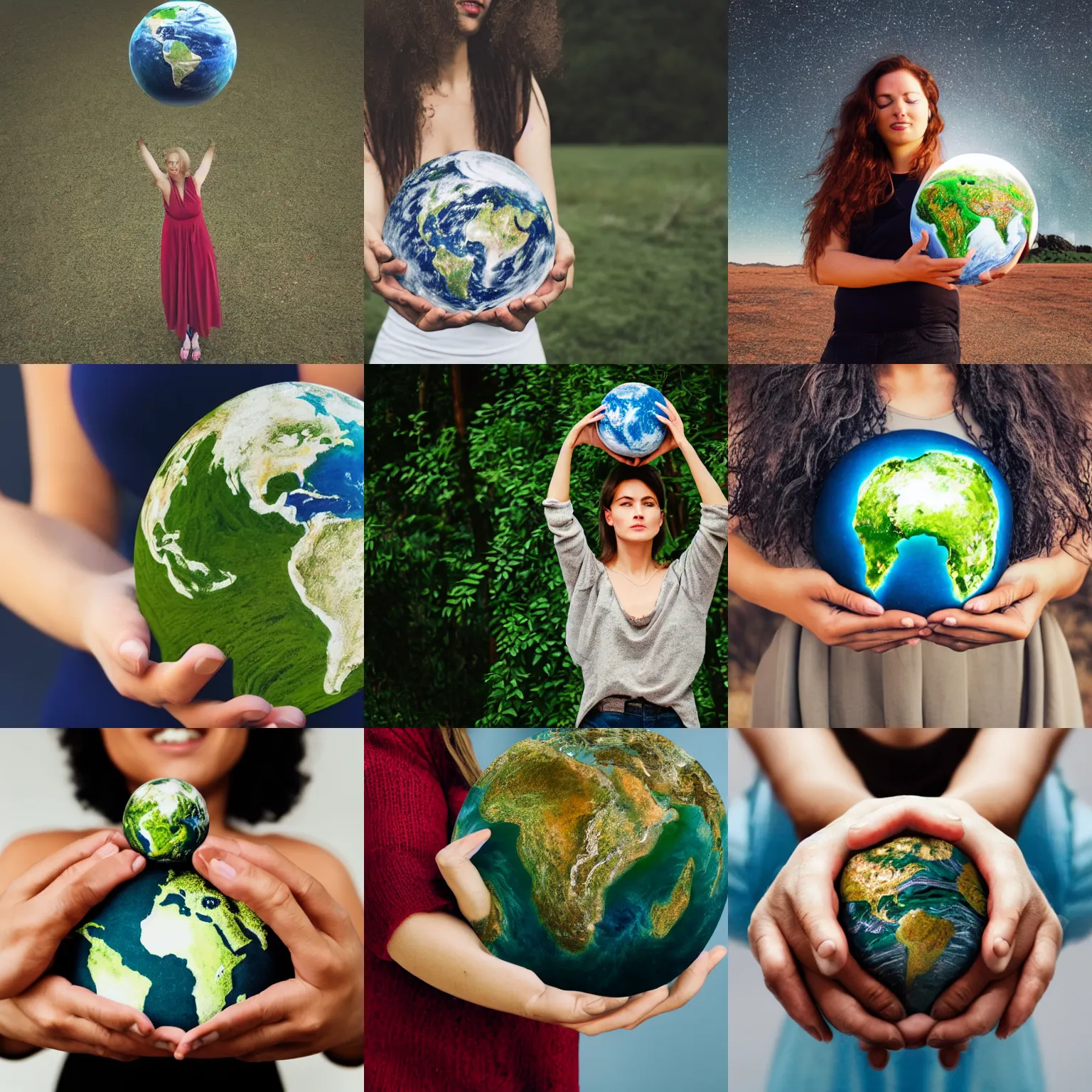 Prompt: Woman holding Earth