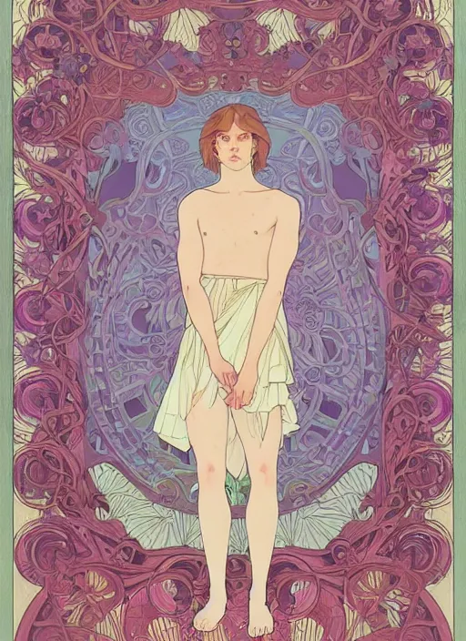 Prompt: book cover, pretty young man with shoulder length blond hair, male, half body shot, flower pattern background, path traced, highly detailed, high quality, digital painting, by studio ghibli and alphonse mucha, leesha hannigan, hidari, art nouveau, chiho aoshima, jules bastien - lepage