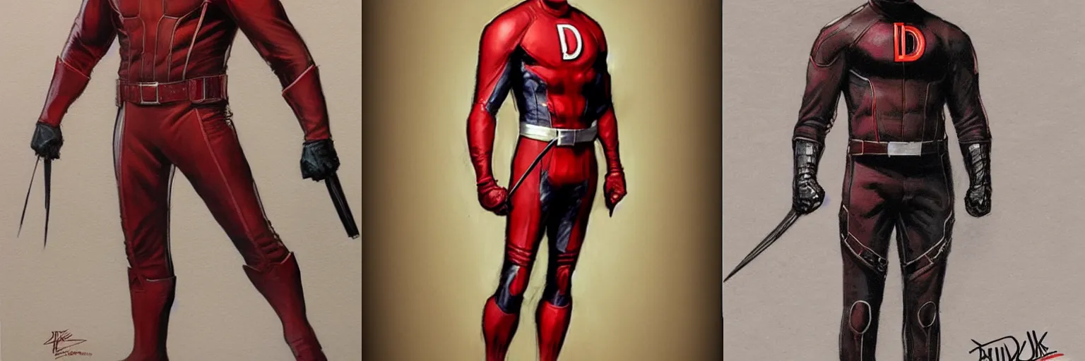 Image similar to daredevil concept art leather suit billy stick painted by jc leyendecker