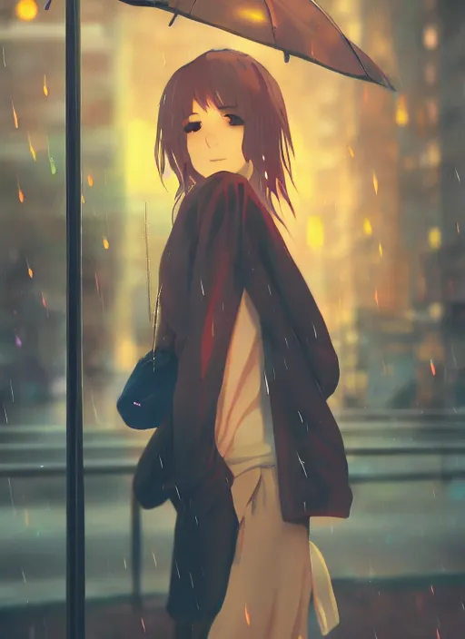 Image similar to listening to music at 2 am, night, pretty girl, pose, rain, lofi, lofi, peaceful, street light, anime key visual, poster, anime, by wlop, high quality, 4 k, trending, trending on artstation