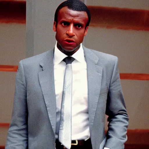 Image similar to african Emmanuel Macron in American Psycho (1999)