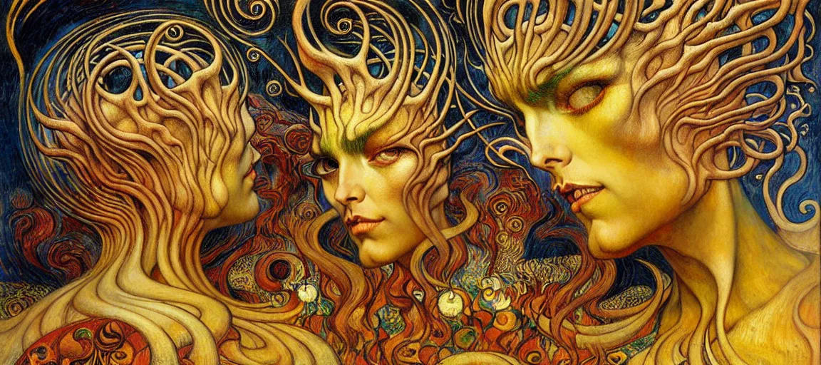 Image similar to Divine Chaos Engine by Karol Bak, Jean Delville, William Blake, Gustav Klimt, and Vincent Van Gogh, symbolist, visionary