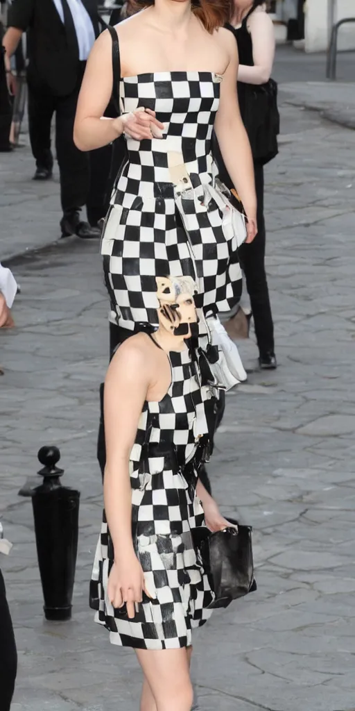 Image similar to emma watson wearing a chess dress