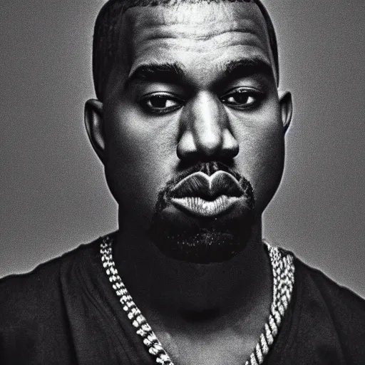 Image similar to the face of young kanye west wearing yeezy clothing at 3 2 years old, black and white portrait by julia cameron, chiaroscuro lighting, shallow depth of field, 8 0 mm, f 1. 8