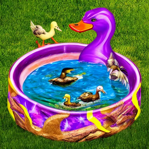 Prompt: lightning mythical creatures vortex duck pond fantasy