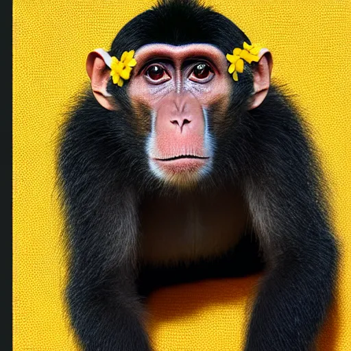 Image similar to a monkey wearing a yellow kimono, 8 k