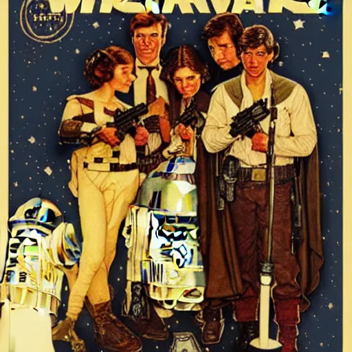 Image similar to star wars movie poster in the style of norman rockwell, detailed painting, 8 k