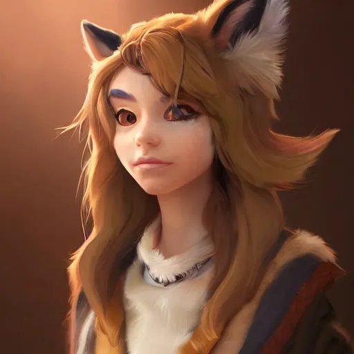 Image similar to portrait character design a cute feathered wolf girl, style of maple story and zootopia, portrait studio lighting by jessica rossier and brian froud and gaston bussiere