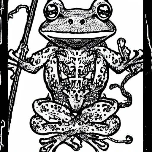 Prompt: frog, king of the jungle, ruler over all, gothic cathedral - g