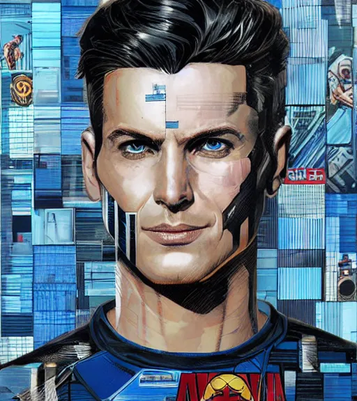 Image similar to portrait of a male android, by MARVEL comics and Sandra Chevrier