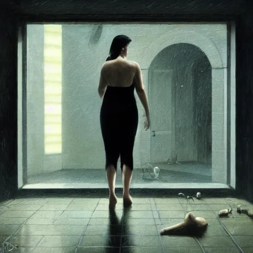 Prompt: a woman emerging from a gyroscopic shell, moment, cyberpunk cloisters, displays, tech noir, wet reflections, atmospheric, ambient, livia prima, greg rutkowski, edward hopper