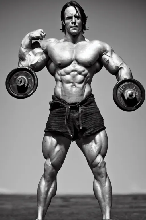 Image similar to Matthew Mercer is a jacked muscle builder gigachad, grayscale photography