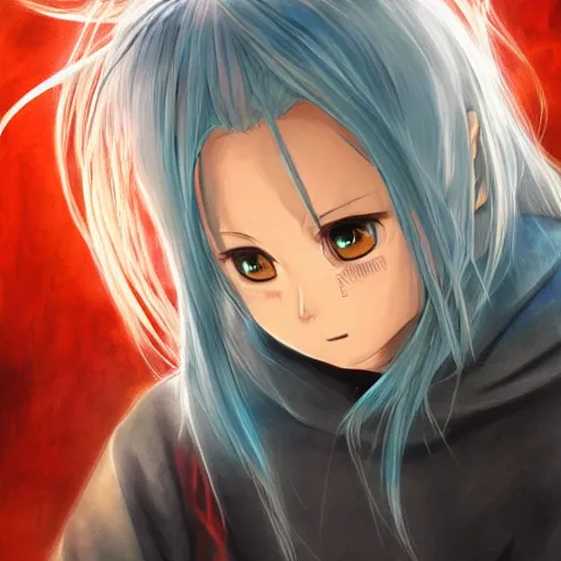 Image similar to rimuru tempest, tensei shitara slime datta ken, highly detailed, professional digital painting, concept art, extreme illustration, sharp focus, smooth, unreal engine 5, photorealism, hd quality, 8 k, black hoodie, cinematic, art by artgerm, yoshitaka amano, wataru kajika, junji ito