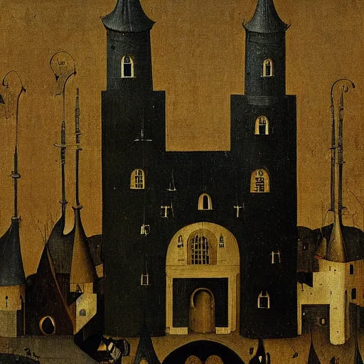 Prompt: black mosque by hieronymus bosch