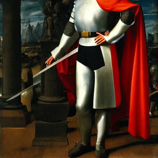 Image similar to starfleet uniform, a knight of the round table in starfleet uniform, by agnolo bronzino and giovanni bellini