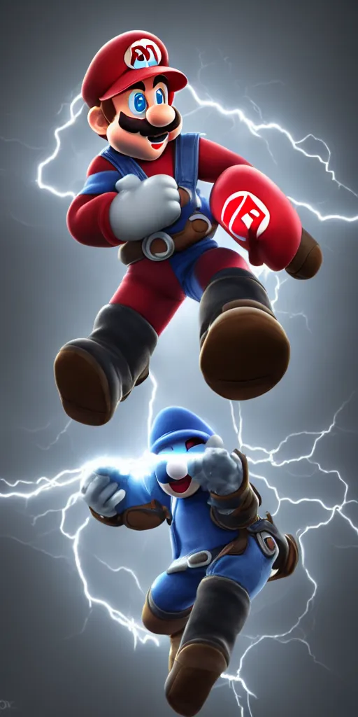 Image similar to a photorealistic render of the a nintendo character, triple a game, character design, hyper realistic, plain black background, 8 k, volumetric lightning, octane render